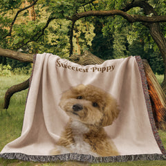 Snuggle Up With Your Favorite Puppy - Personalize Your Photo Woven Blanket (Portrait)