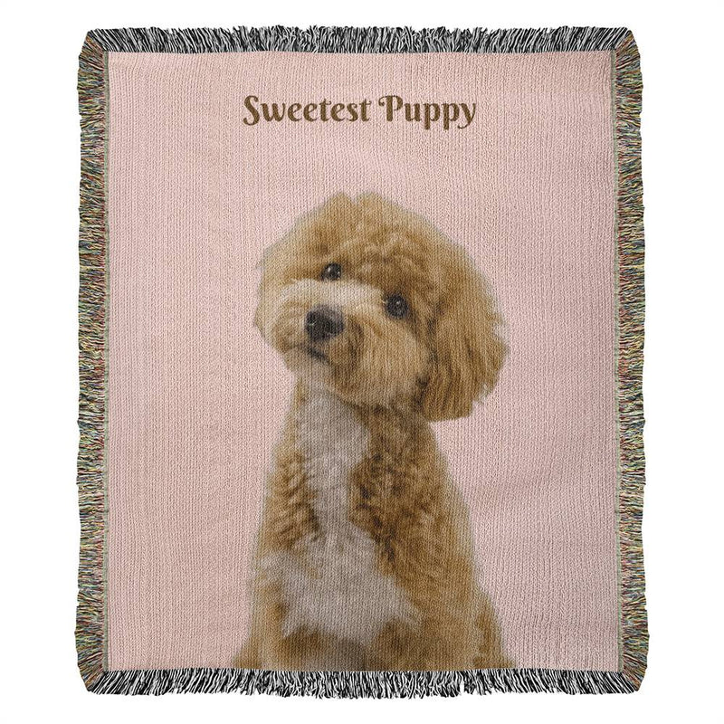 Snuggle Up With Your Favorite Puppy - Personalize Your Photo Woven Blanket (Portrait)