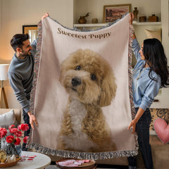 Snuggle Up With Your Favorite Puppy - Personalize Your Photo Woven Blanket (Portrait)