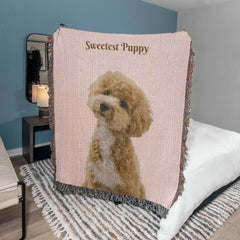Snuggle Up With Your Favorite Puppy - Personalize Your Photo Woven Blanket (Portrait)