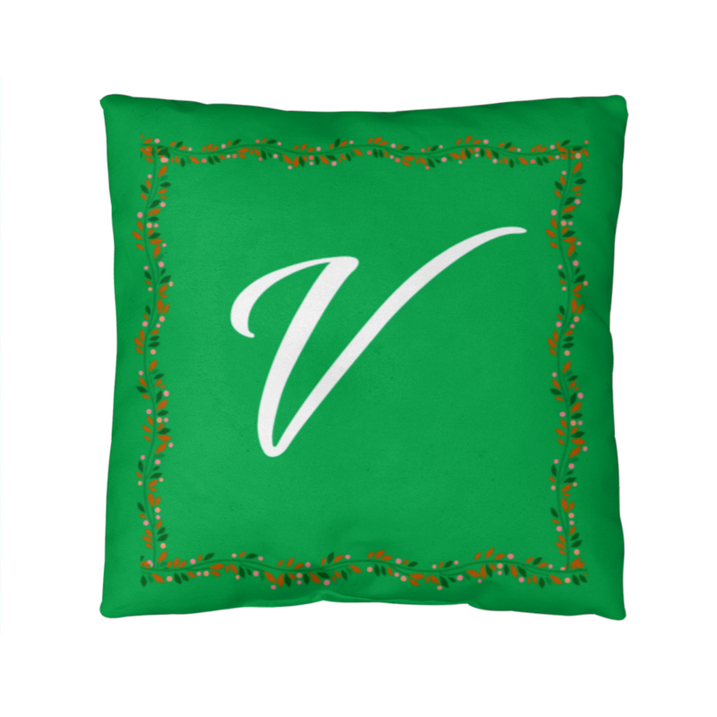 'V' For More LO'V'E - Green Christmas Pillow